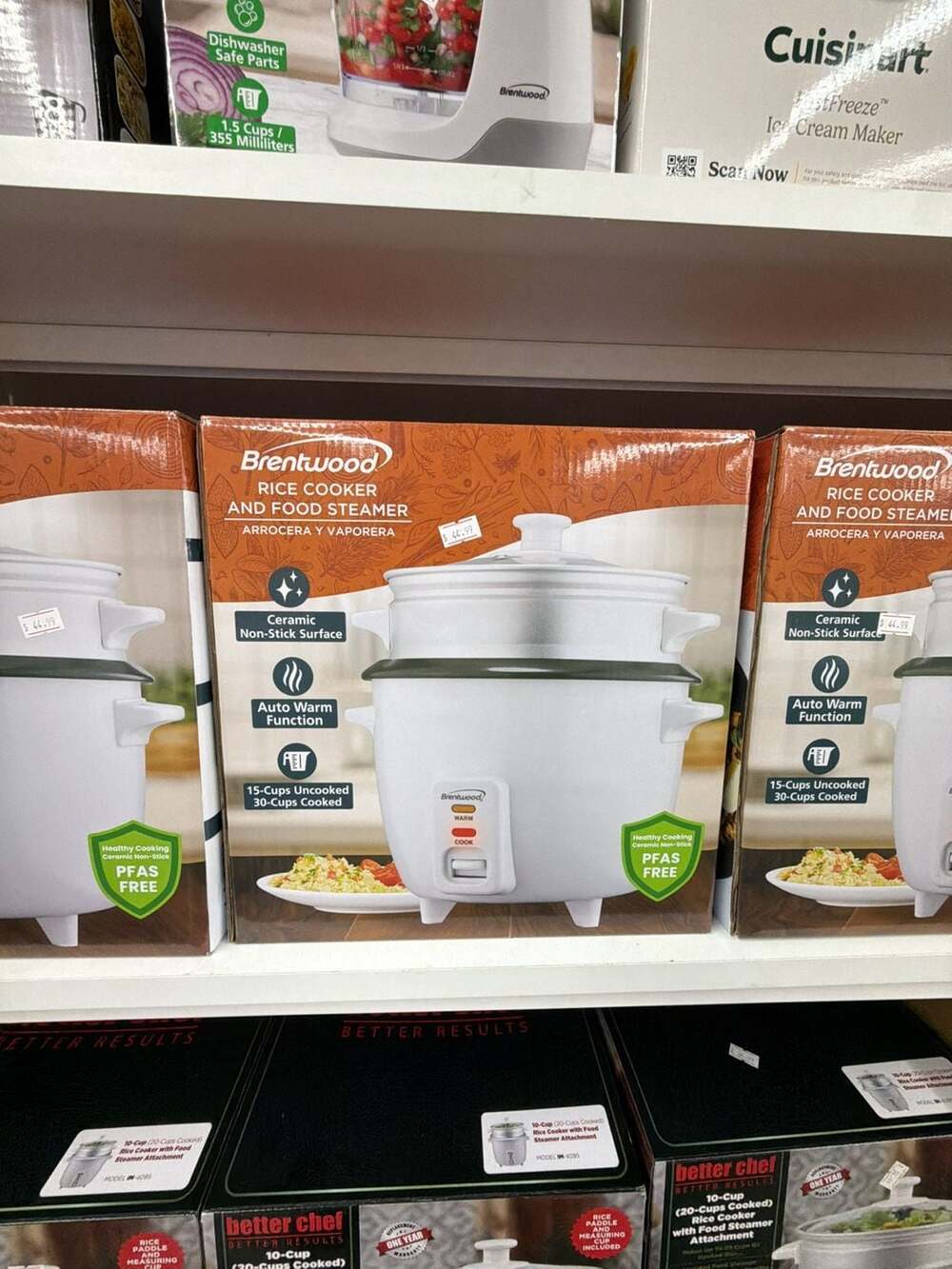 Brentwood Rice Cooker and Food Steamer 15-Cups Uncooked 30-Cups Cooked White